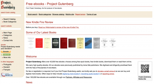 Project Gutenberg - front page